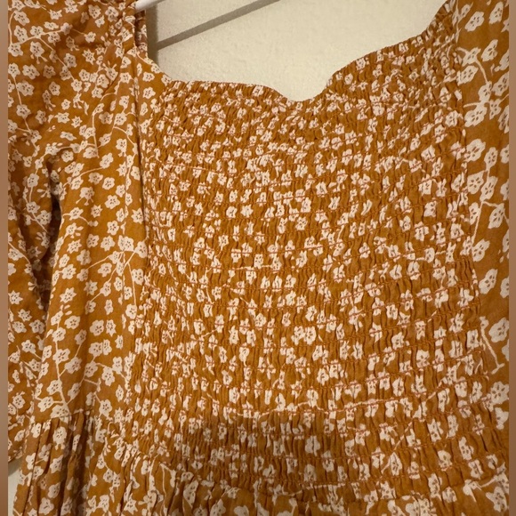 Pink Lily Sweetheart Neck Ruched Back Puff Sleeve Burnt Orange Floral Dresss - Picture 9 of 9